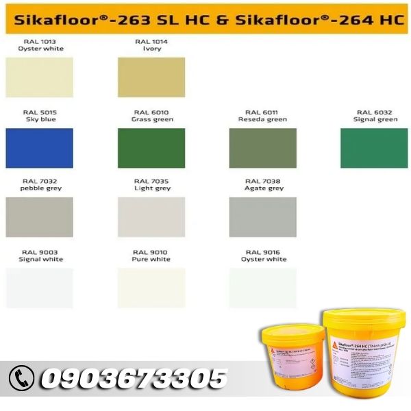 Sikafloor 264 HC Sơn Phủ Sàn Epoxy Bộ 10Kg 14 Bảng Màu Sơn Epoxy Sikafloor 264 HC